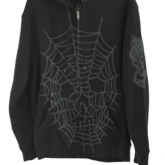 Lurking Class Men's Medium Gothic Streetwear Black Spider Web Graphic Zip Hoodie - Picture 14 of 16